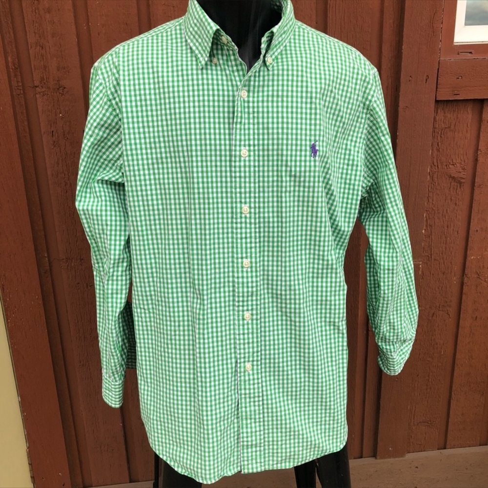Ralph Lauren Casual button-down shirt green checked sz M Summer Classic Fit
